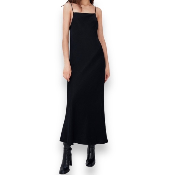 Zara Satin Effect Midi Black Viral Dress Size Medium NWT